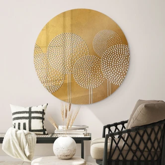 Glasbild Blumen aus weißen Perlen - Grande - Rund Glasbild Blumen aus weißen Perlen - Grande - Rund