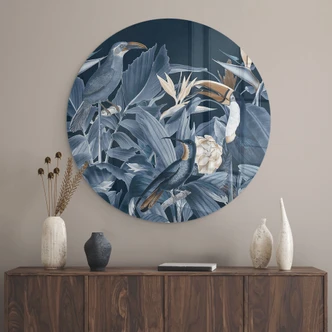 Tableau sur verre Oiseaux tropicaux dans la forêt la nuit - Haase 
