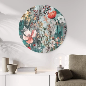 Glasbild Frühlingswiese mit Blumen - Rund - Jaszke 