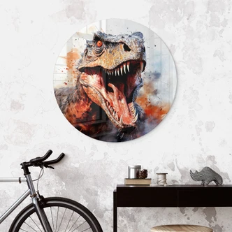 Glasbild T-Rex: Das wilde Gesicht der Urzeit - Jaszke - Rund 