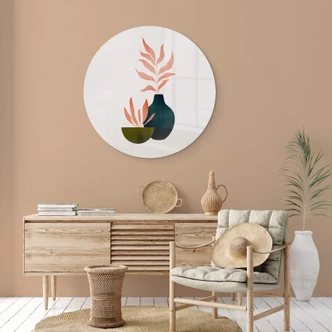 Glasbild Kubistika - Herbstliche Pflanzen - Rund 