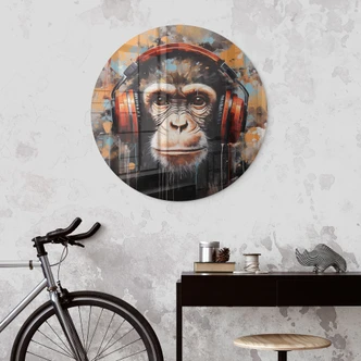 Glasbild DJ Affe mit Kopfhörer - Magnusson - Rund 