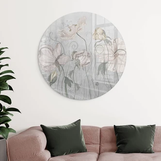 Glasbild Blumen im Vintage Stil in Grau - Ms Tiff - Rund 