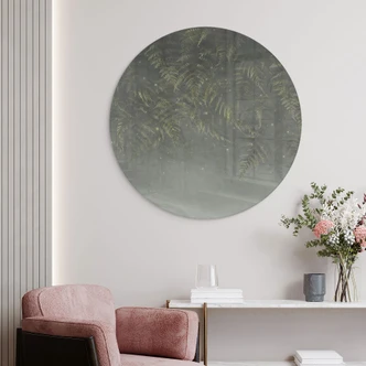 Glasbild Farn im Nebelwald in Grün - Ms Tiff - Rund 