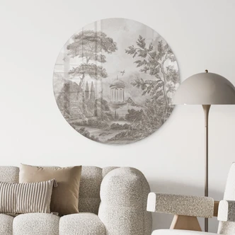 Glasbild Landschaft mit Gartenlandschaft in Beige - Ms Tiff - Rund 