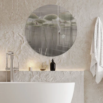 Glasbild Lotusblumen mit Schwan im Wasser in Grau - Ms Tiff - Rund 