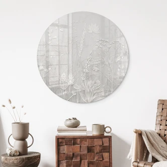 Glasschilderijen in wit in modern design - Ms Tiff - Rond 