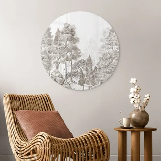 Glasbild Wald mit Waldlandschaft in Beige - Ms Tiff - Rund 