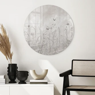Glasschilderijen Wilde bloemenweide met vlinders in Scandinavisch design - Ms Tiff - Rond 