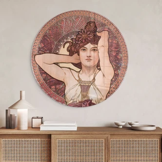 Tableau en verre - Mucha - Pierres précieuses : améthyste - rond 