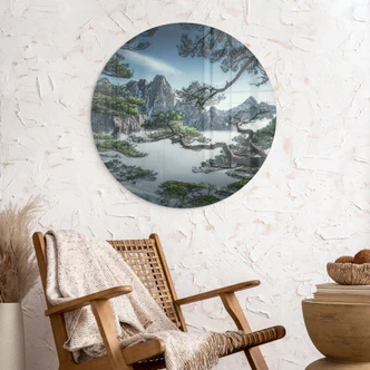 Glasbild Kiefernwald im Huang Shan Gebirge - NingYun Ye - Rund Glasbild Kiefernwald im Huang Shan Gebirge - NingYun Ye - Rund