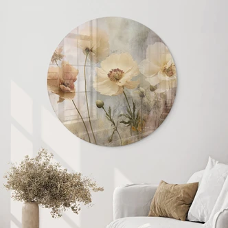 Glasbild Blumenpracht in warmen Pastelltönen - Paksoylu - Rund 