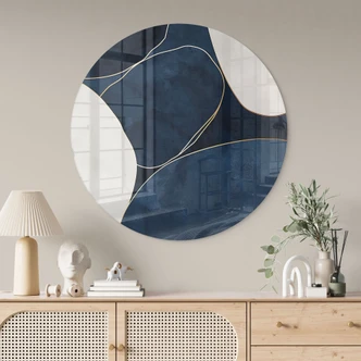 Glasbild Geometrische Balance in Blau und Weiß - Paksoylu - Rund 