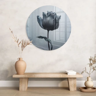 Glasbild Samtige Tulpe in Schwarz - Paksoylu - Rund 