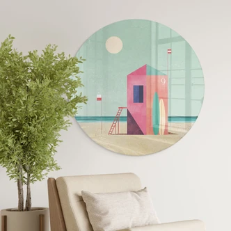 Glasbild Rettungshäuschen am Strand - Rivers - Rund 