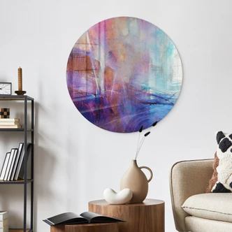 Glasbild Abstrakte Küstenlinie in Violett - Schmucker - Rund Glasbild Abstrakte Küstenlinie in Violett - Schmucker - Rund