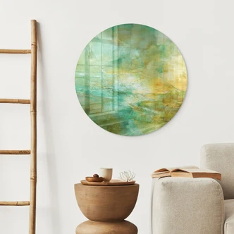 Tableau en verre Horizon abstrait en vert citron - Schmucker - Rond 