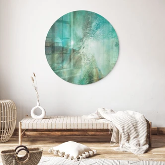 Tableau en verre Turquoise abstrait dans la lumière et la structure - Schmucker - Rond 
