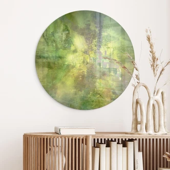 Glasbild Farbenspiel aus Goldgrün - Schmucker - Rund Glasbild Farbenspiel aus Goldgrün - Schmucker - Rund