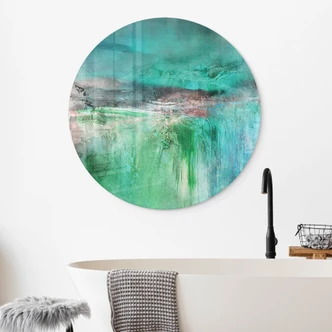 Tableau en verre Paysage imaginaire vert - Schmucker - Rond 