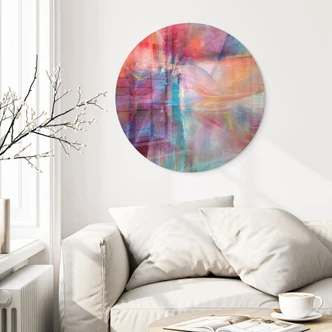Tableau en verre Douce brume de couleur en mouvement - Schmucker - Rond 