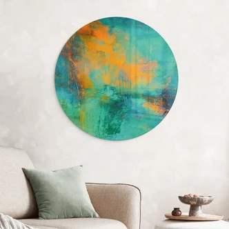 Tableau en verre Aurores boréales turquoises - Schmucker - Rond 