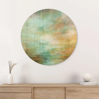 Tableau en verre Lumière turquoise et dorée sur la mer - Schmucker - Rond 