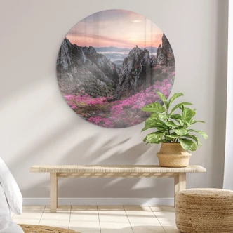 Glasbild Seo - Felsige Landschaft im Sonnenuntergang - Rund Glasbild Seo - Felsige Landschaft im Sonnenuntergang - Rund