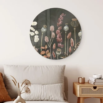 Glasbild Sir Edward - Trockenblumen Oliv - Rund 