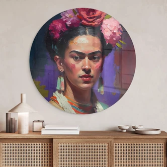 Glasbild Treechild - Portrait von Frida Kahlo - Rund 