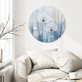 Glasschilderijen Dauwparels op paardenbloemen - Treechild - Rond Glasschilderijen Dauwparels op paardenbloemen - Treechild - Rond