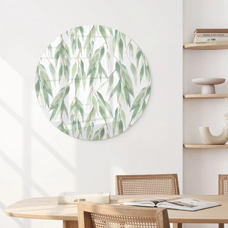 Glasbild Zweige mit grünen Blättern - UN Designs - Rund Glasbild Zweige mit grünen Blättern - UN Designs - Rund