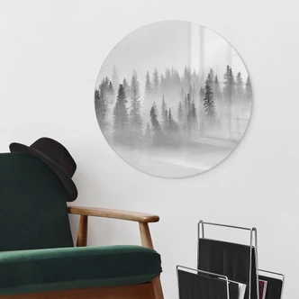 Glasbild Nebelwald in Schwarz-Weiß - Rund - Xu 