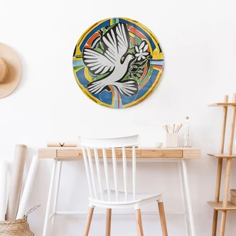 Glasbild Bunte Friedenstaube - Inspiriert von Matisse - Zamart - Rund 
