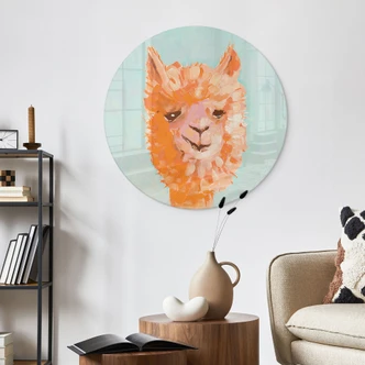 Glasbild Oranges Alpaca - Zwara - Rund 