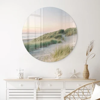 Glasbild Dünen an der holländischen Küste - Zwart - Rund Glasbild Dünen an der holländischen Küste - Zwart - Rund