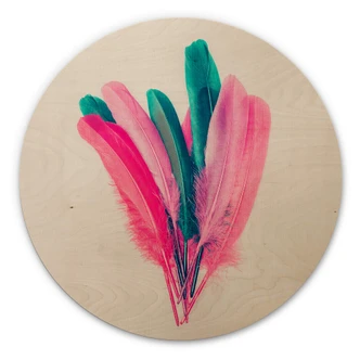 Obraz drewniany Kubistika - Bukiet z piór - Okrągły 