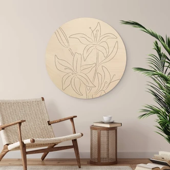 Trätavla 1X Studio - Linjekonst Blommor - Minimalistiska blommor - Rund 