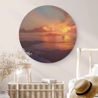 Cuadro de madera aerroscape - Puesta de sol en el mar - Redondo 