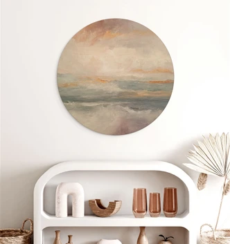 Tableau sur bois Vagues abstraites dans la lumière du crépuscule - Alpenglow Workshop - Rond 