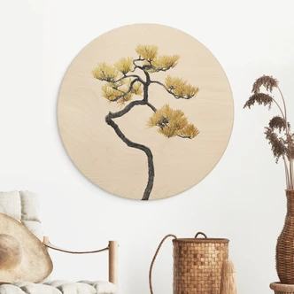 Tableau sur bois rond Bonsaï en équilibre - Amini 
