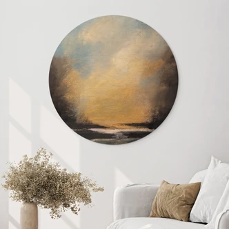 Tableau sur bois Lumière dorée dans le ciel du soir - Bergius - Rond 
