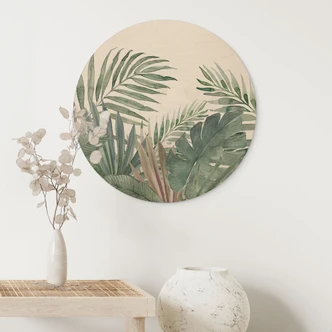 Holzbild Dschungel-Blätter Grün Aquarell - Bloomery Decor - Rund Holzbild Dschungel-Blätter Grün Aquarell - Bloomery Decor - Rund