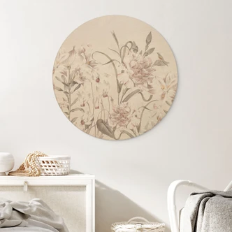 Holzbild Florale Wiese in Hellrosa - Bloomery Decor - Rund 