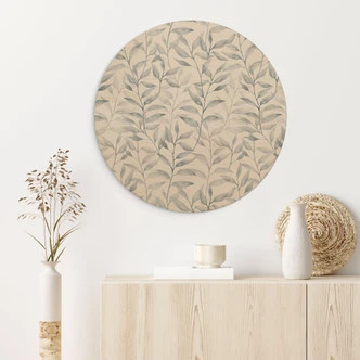 Holzbild Zarte Aquarell-Blätter - Soft Grau - Bloomery Decor - Rund Holzbild Zarte Aquarell-Blätter - Soft Grau - Bloomery Decor - Rund