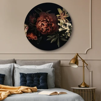 Holzbild Blumenbouquet Rot - Rund 
