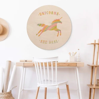 Bodart Trätavla - Enhörningar finns på riktigt - Rund 