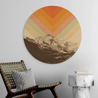 Trätavla natur - Retro bergslandskap rund - Bodart 