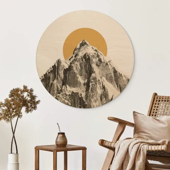 Holzbild Sonne hinter Berg - Bodart- Rund Holzbild Sonne hinter Berg - Bodart- Rund