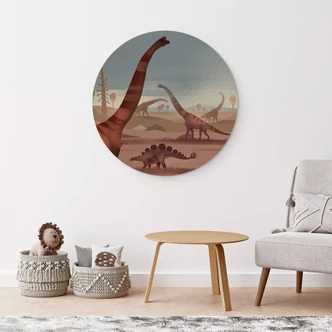 Trätavla I dinosauriernas land - Brun - Rund Trätavla I dinosauriernas land - Brun - Rund
